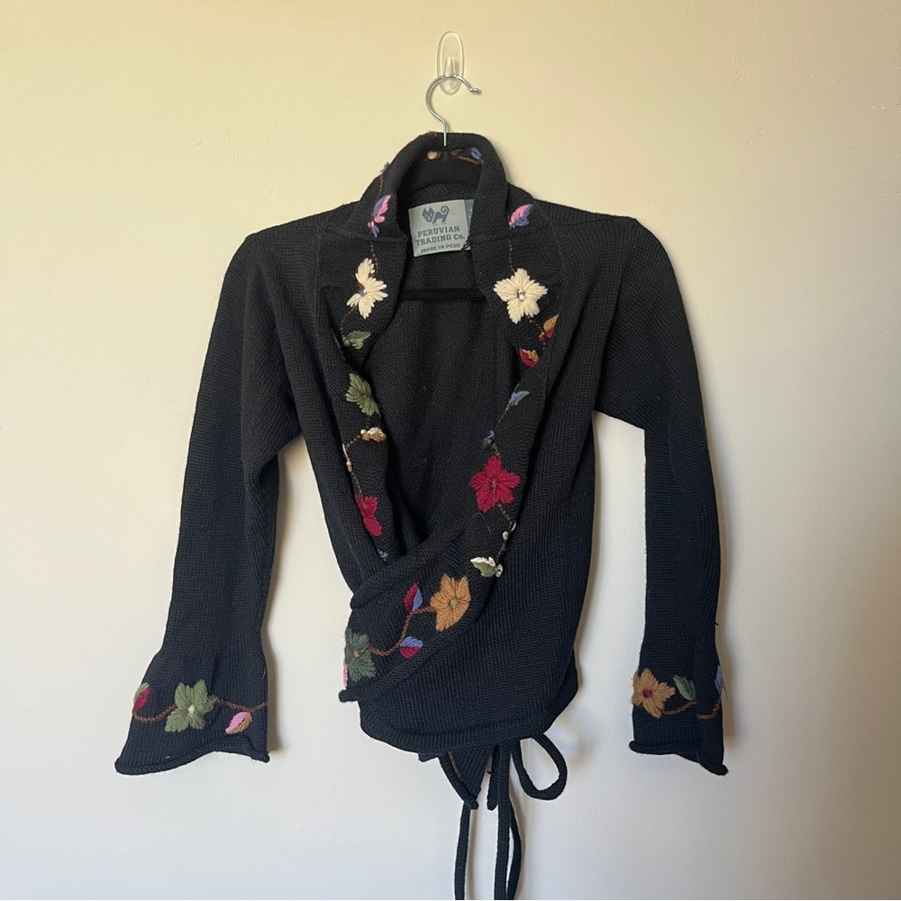 100% Merino Wool Floral Wrap Sweater